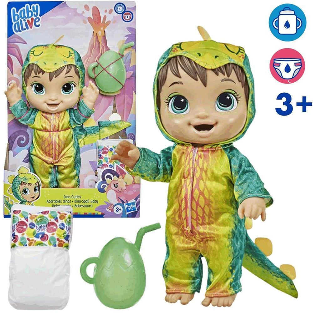 Boneca Baby Alive Dino Cuties Morena Faz Xixi com Fraldinha