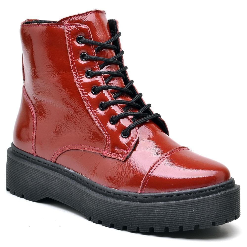 Bota Coturno Feminino Couro Cano Médio Cadarço Confortável