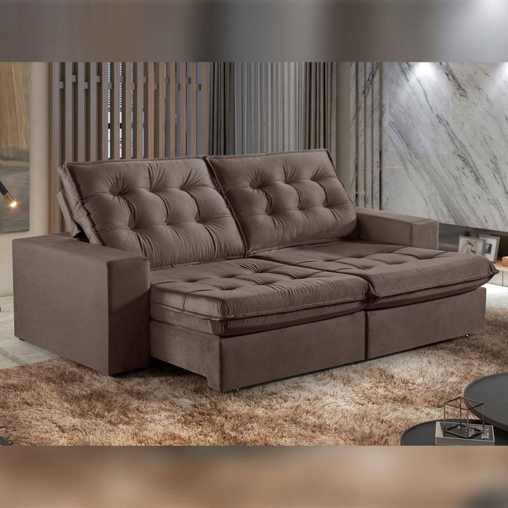Sofá Retrátil e Reclinável 230cm M165 Veludo/Marrom Escuro