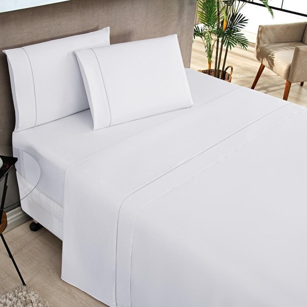 Jogo De Cama Solteiro Elegance 180 Fios 03 Peças - Branco