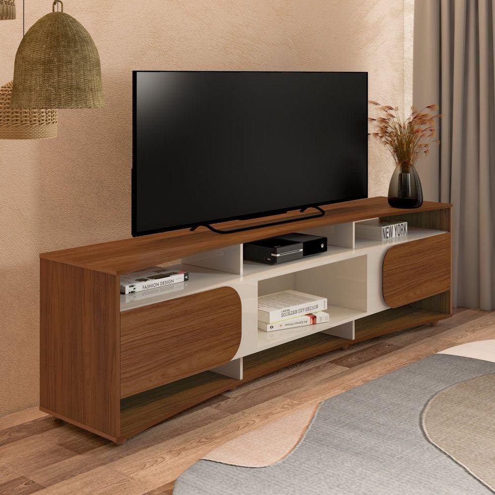 Rack 220cm com Suporte Para TV até 86 Polegadas com 2 Portas Porto Cedro/Off White