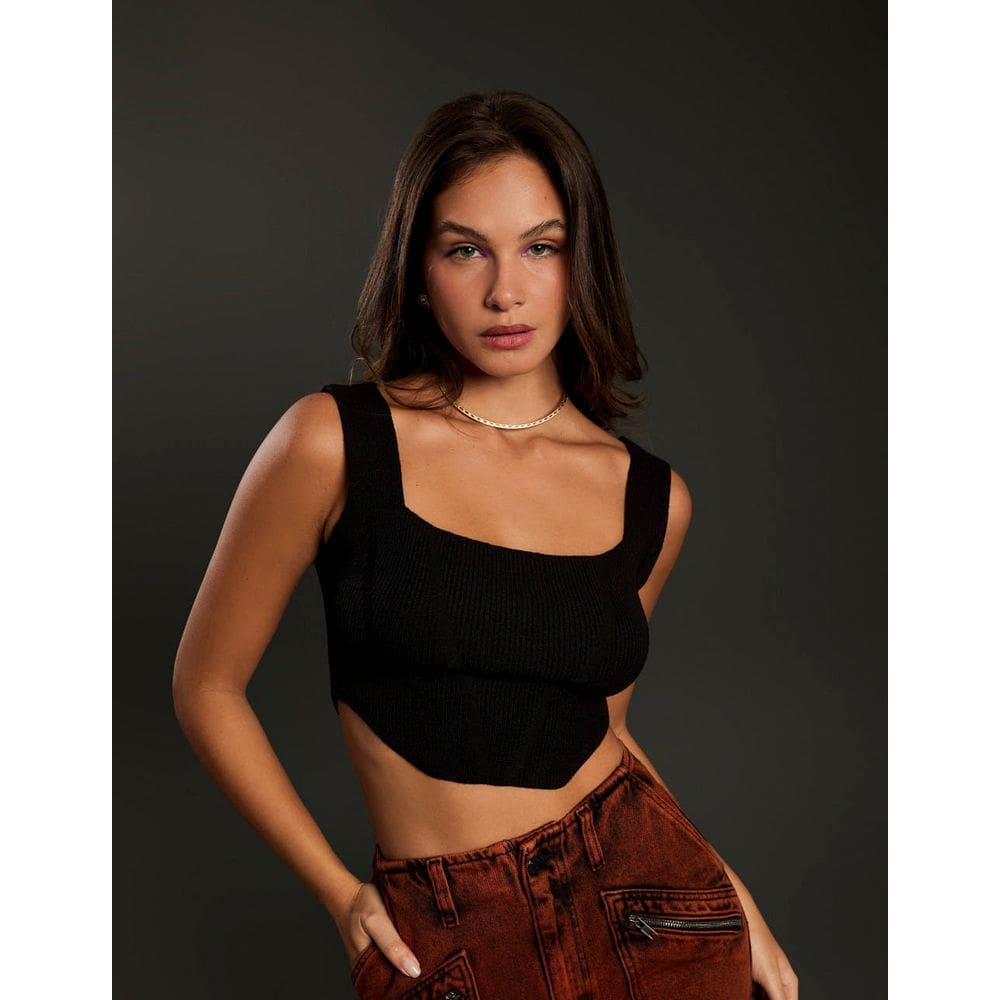 Cropped Zinzane Feminino Tricot Corselet - Preto