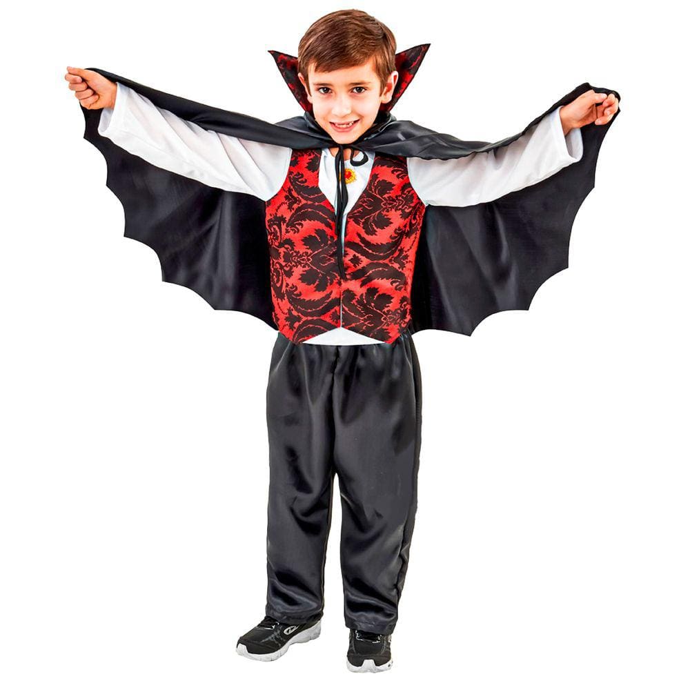 Fantasia Drácula Vampiro Halloween Infantil Roupa + Capa Top em