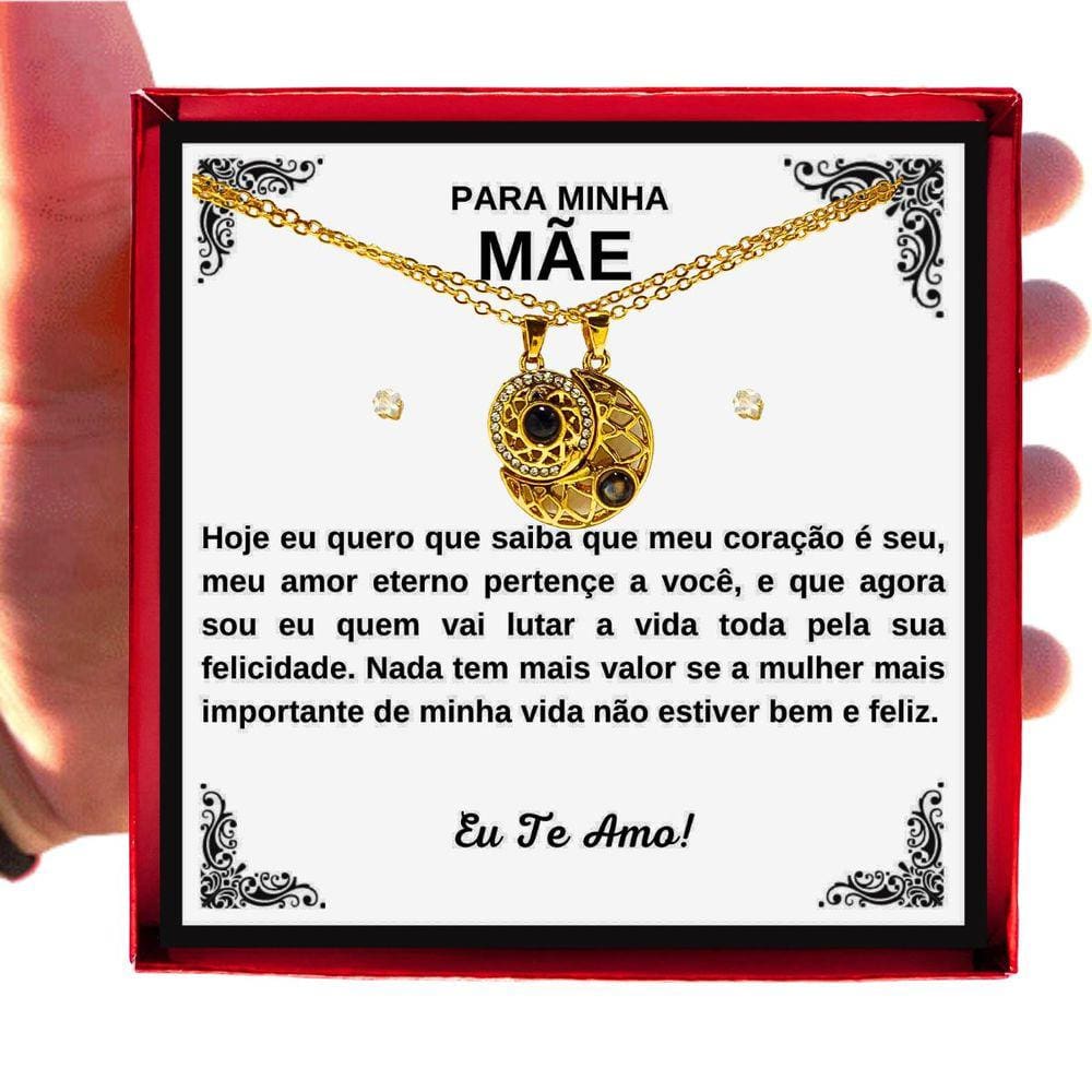 Colar Presente Aniversário Mãe Dia Das Mães Conjunto Retângulo Vermelho Pingente Brincos Anel + Linda Dedicatória