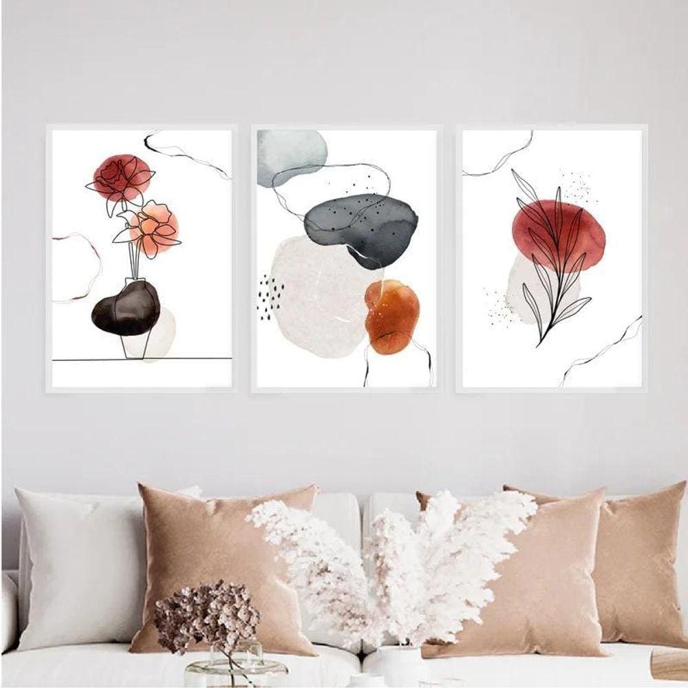 Kit 3 Quadros Aquarela 45x34cm - Madeira Branca