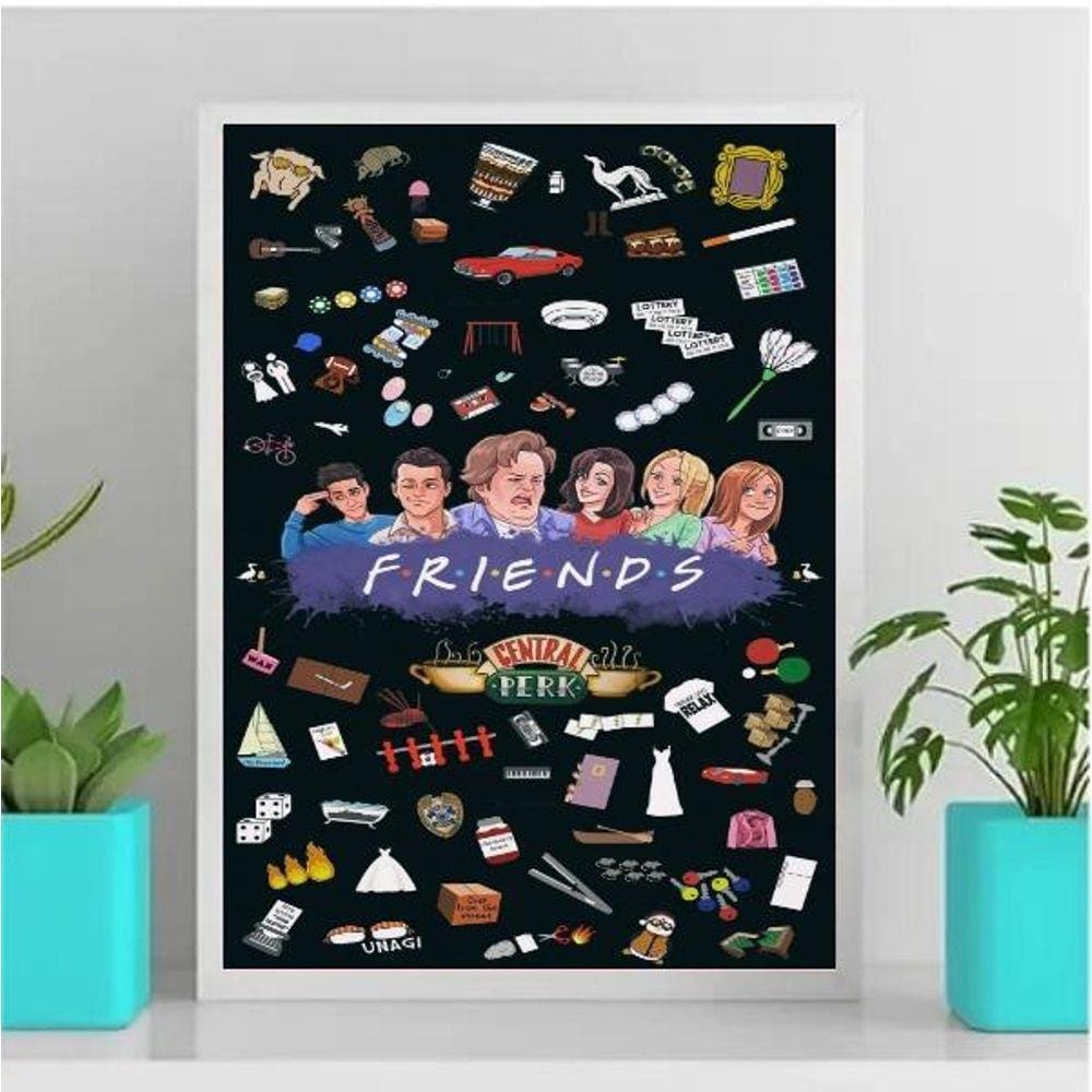Quadro Decorativo Friends Ícones 45x34cm - Madeira Branca