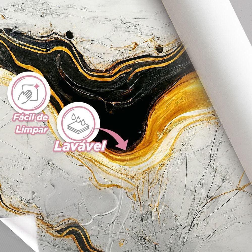 Papel De Parede Painel 3D Mármore Branco Preto Dourado 1M