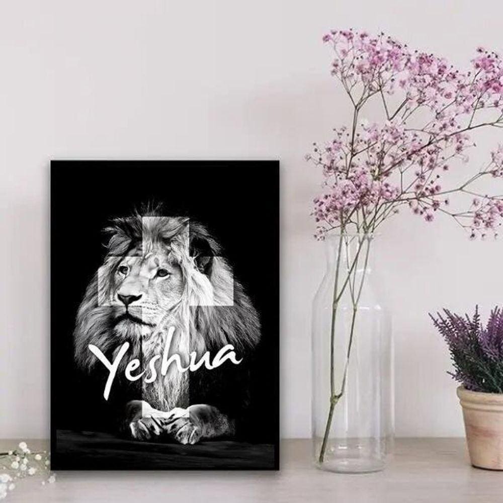 Quadro decorativo leão yeshua 33x24cm - Moldura branca