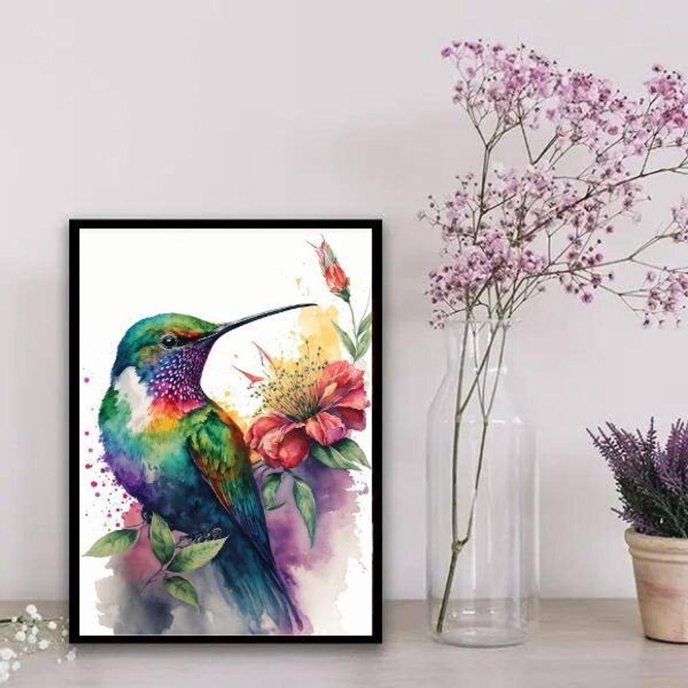 Quadro Beija-flor Colorido 24x18cm - Decoração Quarto/Sala