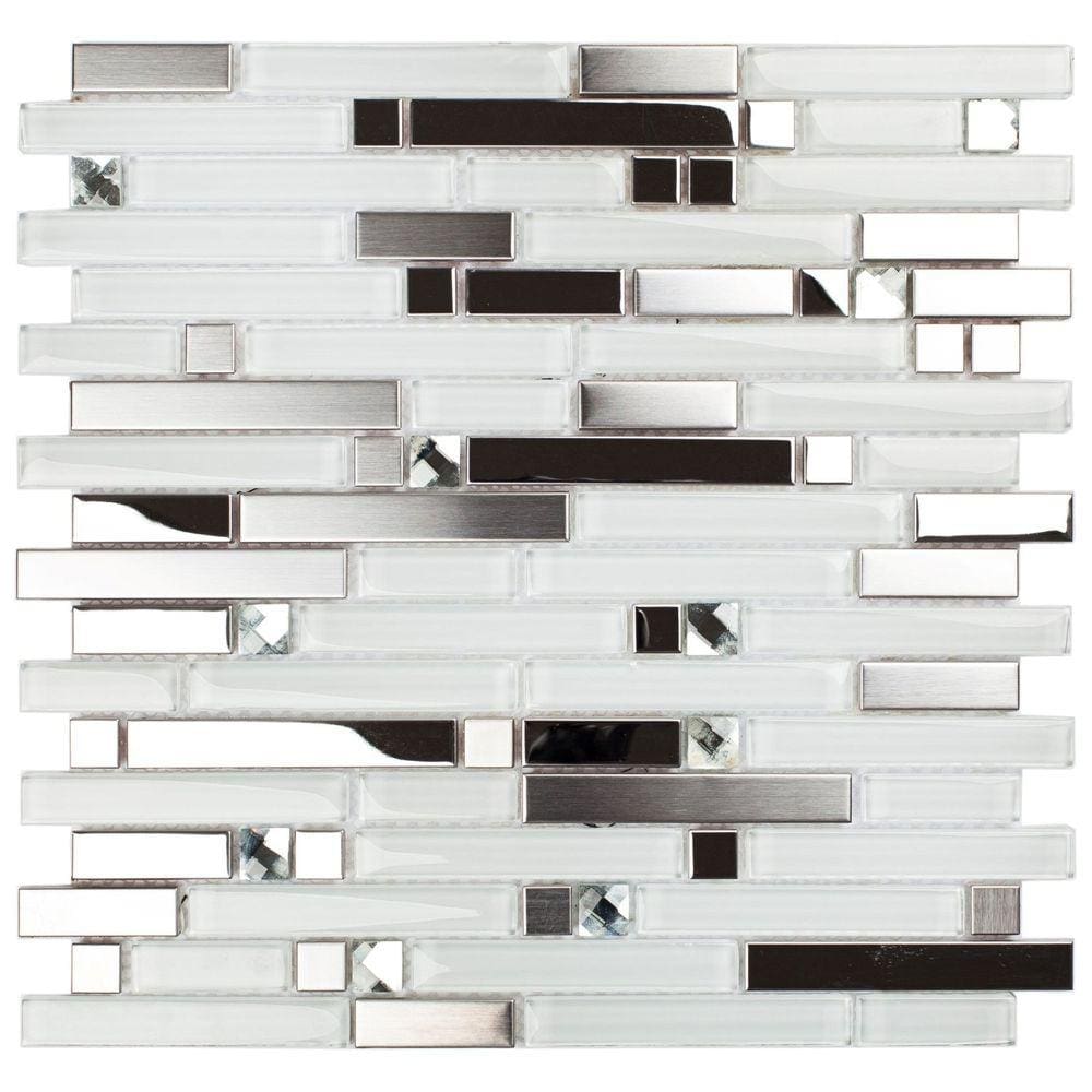 Pastilha de Aço Inox e Vidro Glass Mosaic Espelhado/Escovado