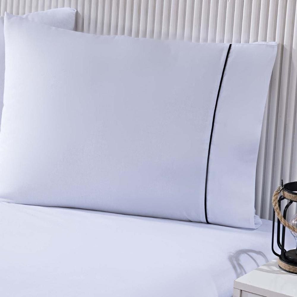 Jogo De Cama Lençol 100% Algodão Percal 150 Fios Queen Gran Moratta 3 Peças - Branco E Cinza