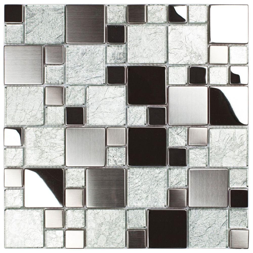Pastilha de Aço Inox e Vidro 29,8x29,8cm Glass Mosaic Espelhado/Escovado