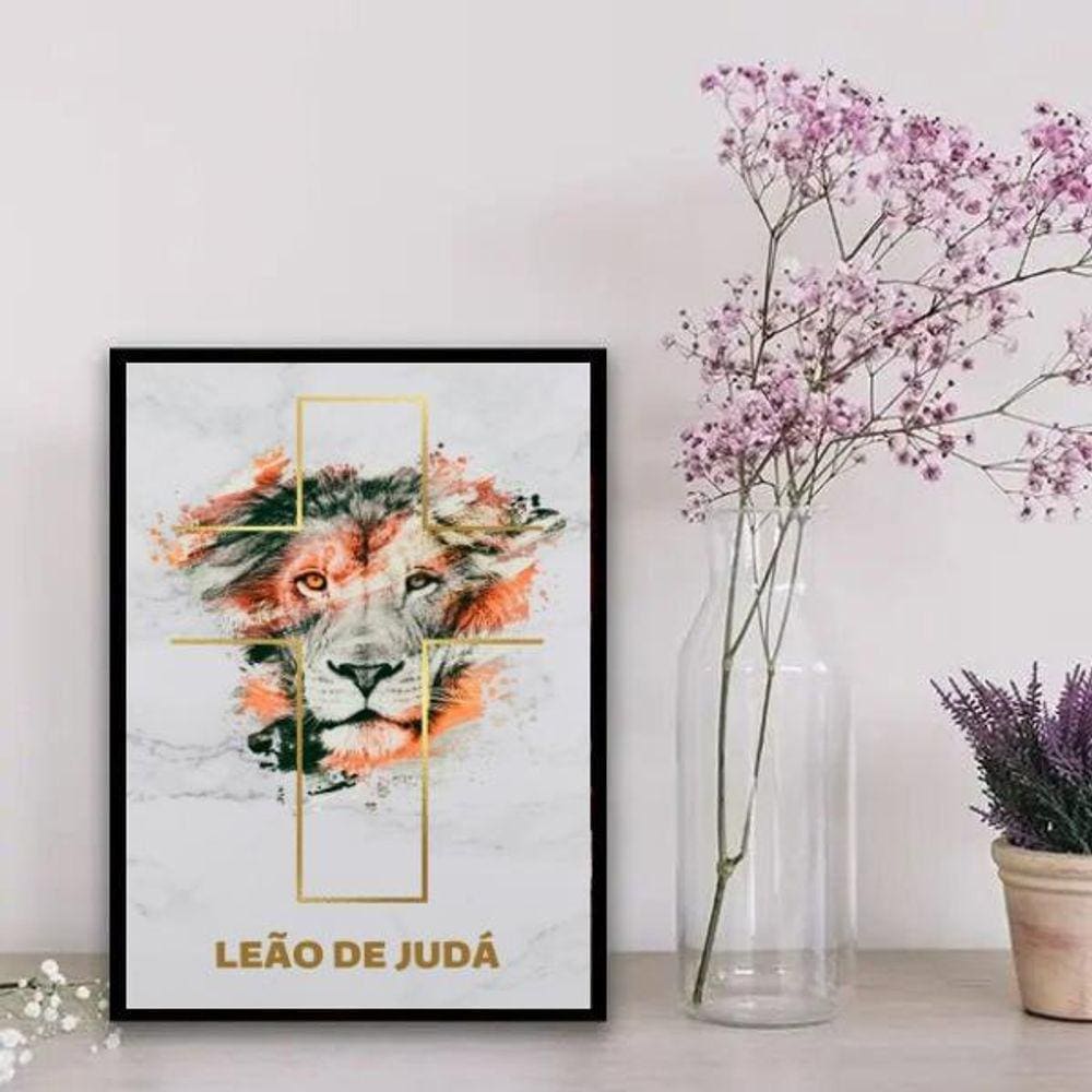 Quadro Leão de Judá Aquarela 45x34cm - Decoração