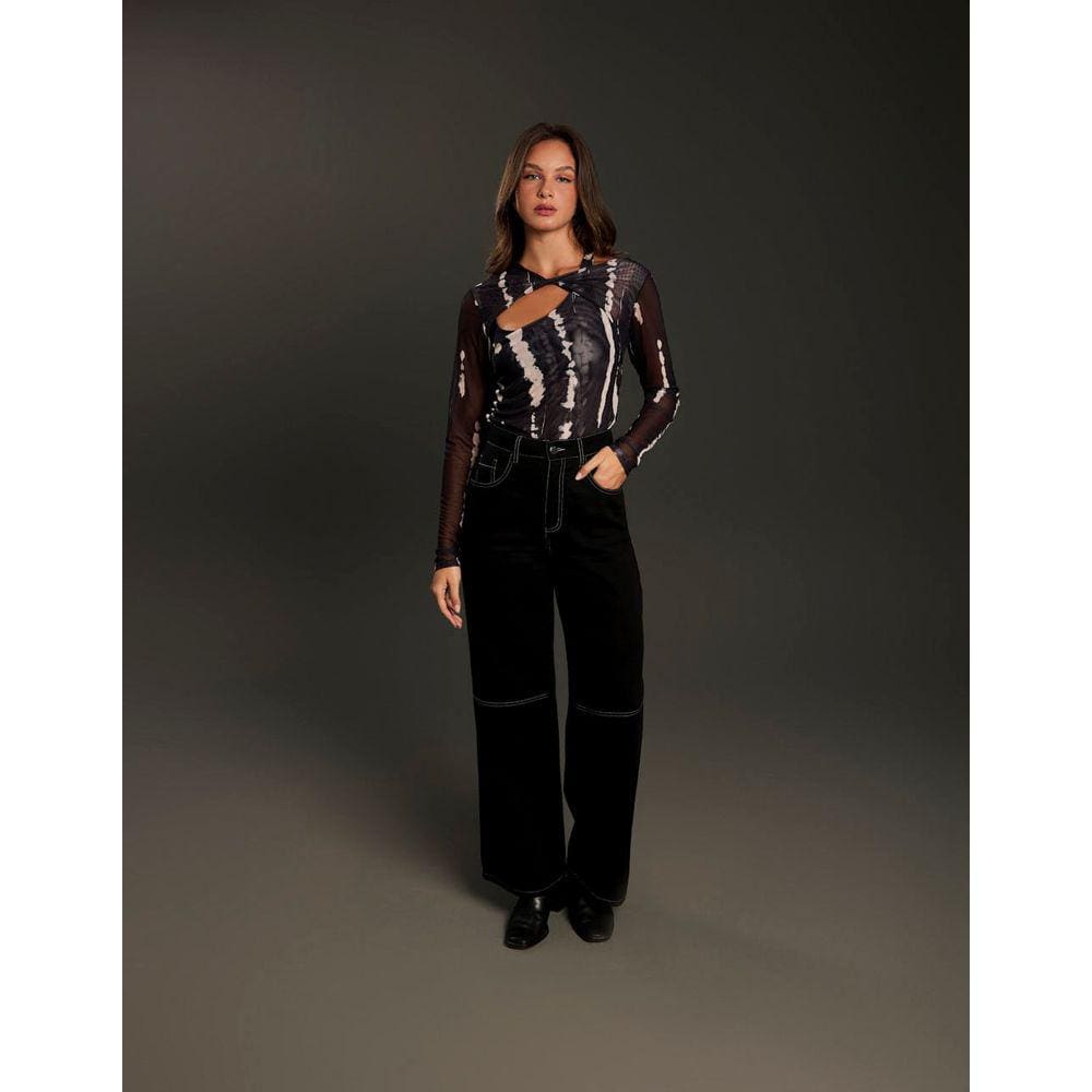 Calça Zinzane Feminino Pantalona Pespontos Black - Preto
