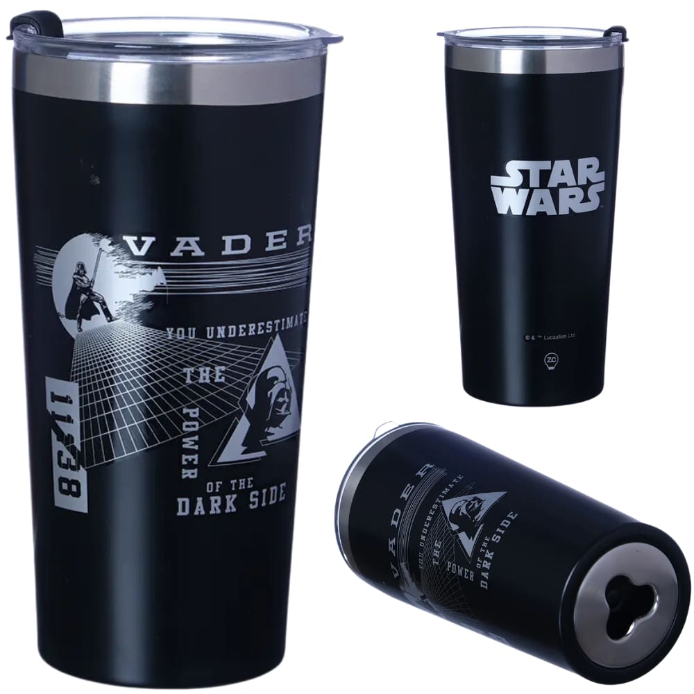 Copo Térmico Darth Vader Gelado Quente 500ml Com Tampa Abridor Garrafas Oficial Star Wars