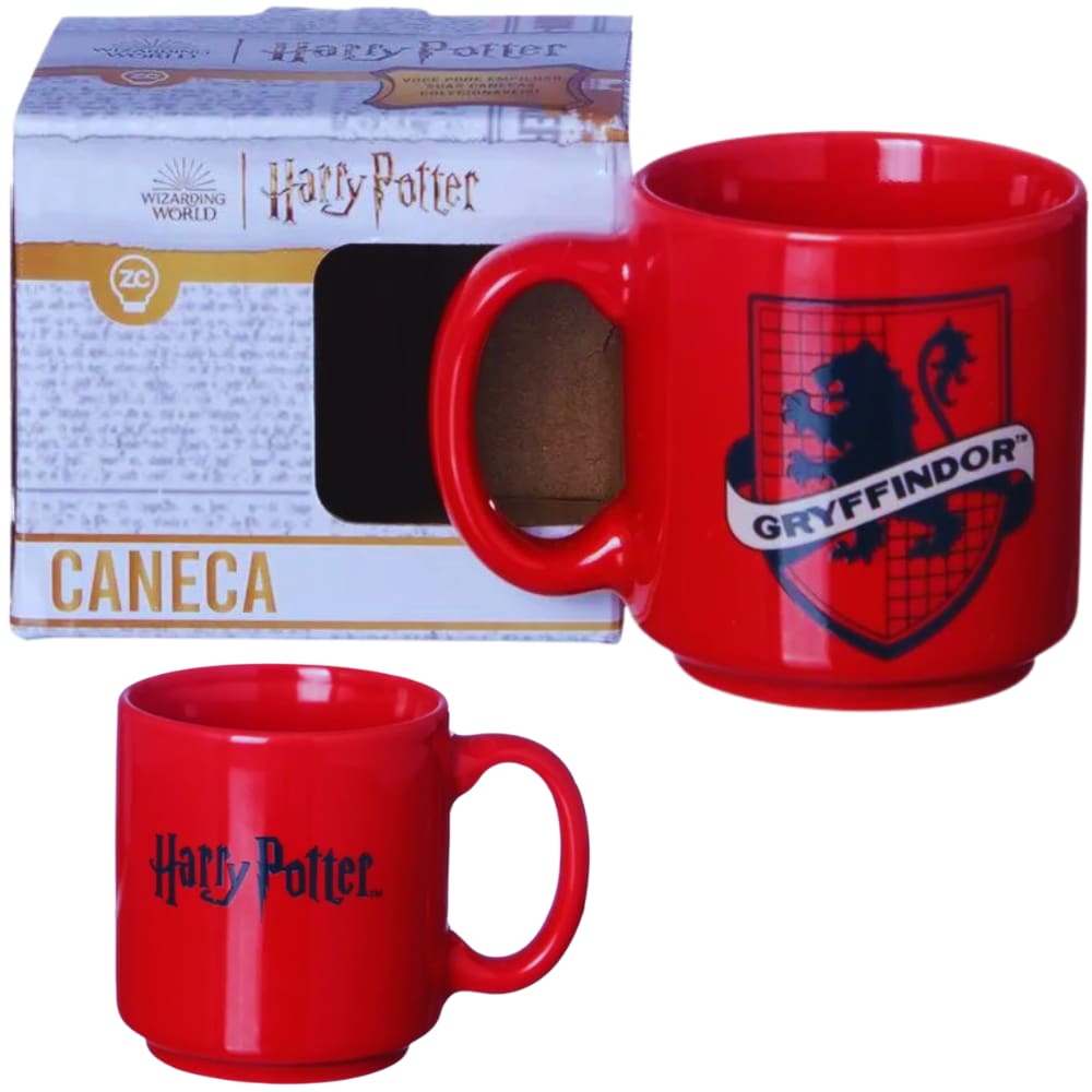 Mini Caneca Grifinória Gryffindor Empilhável Cerâmica Casa Vermelha Hogwarts 100ML Oficial Harry Potter