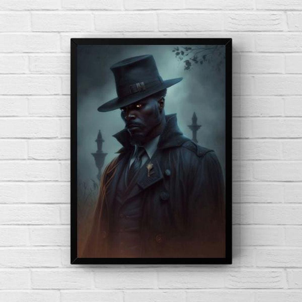 Quadro Umbanda Exu Capa Preta 33X24Cm - Com Vidro