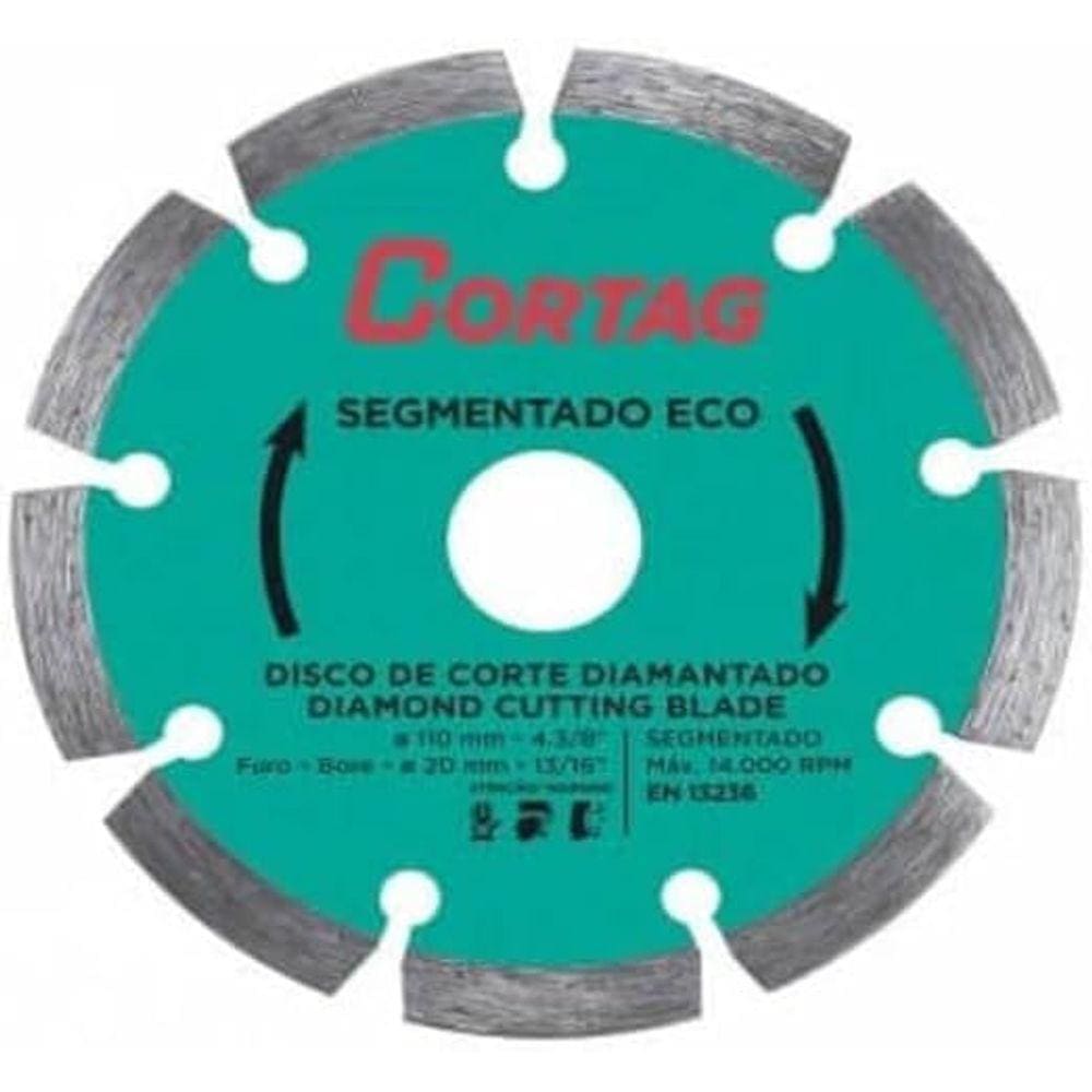DISCO DIAMANTADO SEGMENTADO ECO DIÂMETRO 110 mm FURO 20 mm Cortag