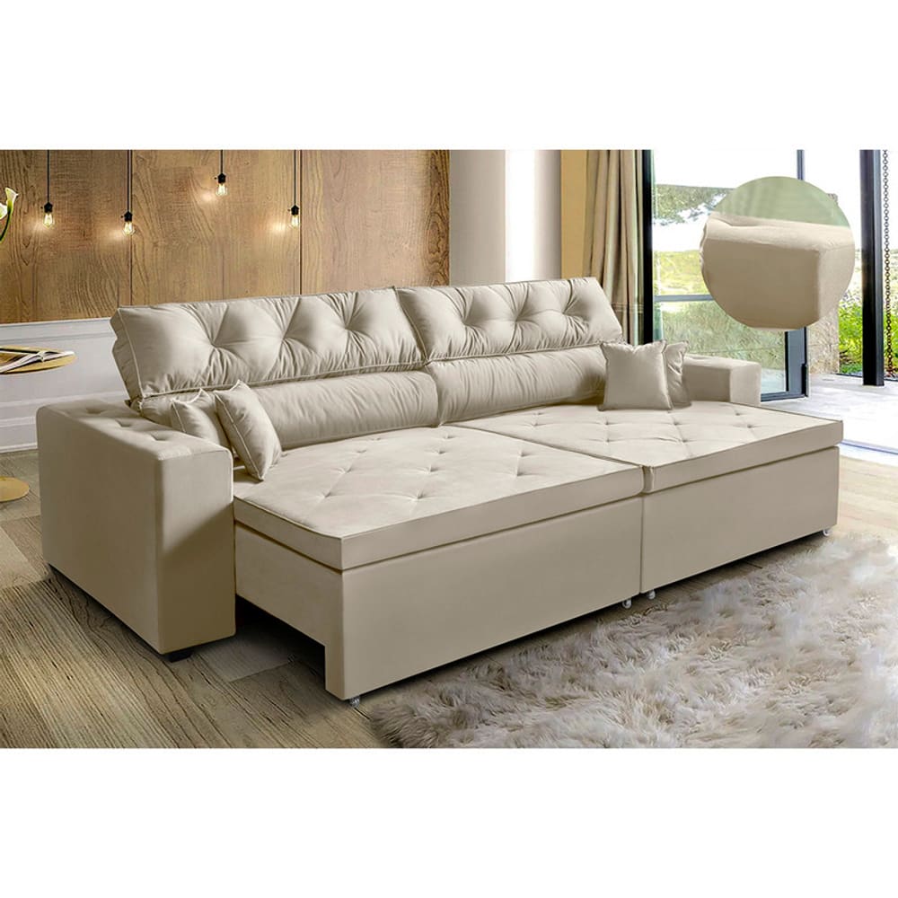Sofá New Austin 2,02 m Retrátil com Molas Bege