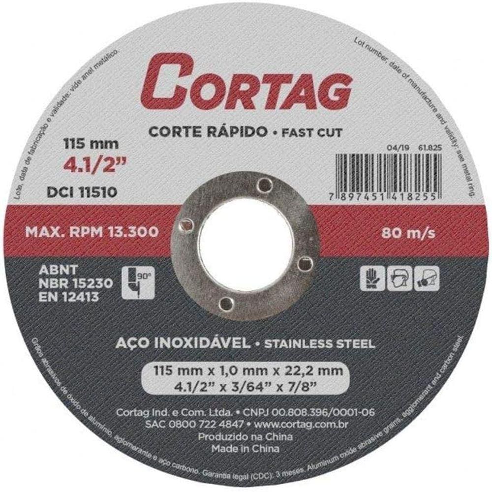 DISCO DE CORTE INOX 115 mm x 1,0 mm x 22,22 mm Cortag