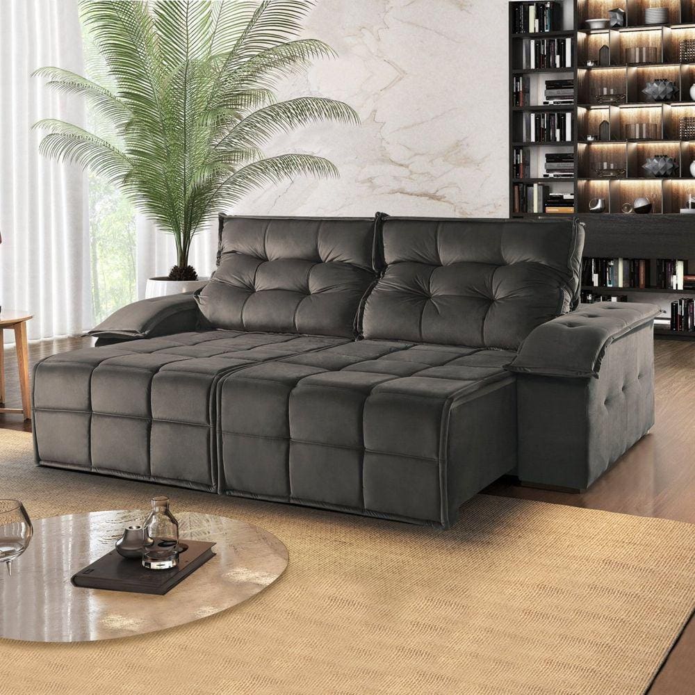 Sofá Retrátil e Reclinável 290cm 2 Lugares M122 Cinza Escuro