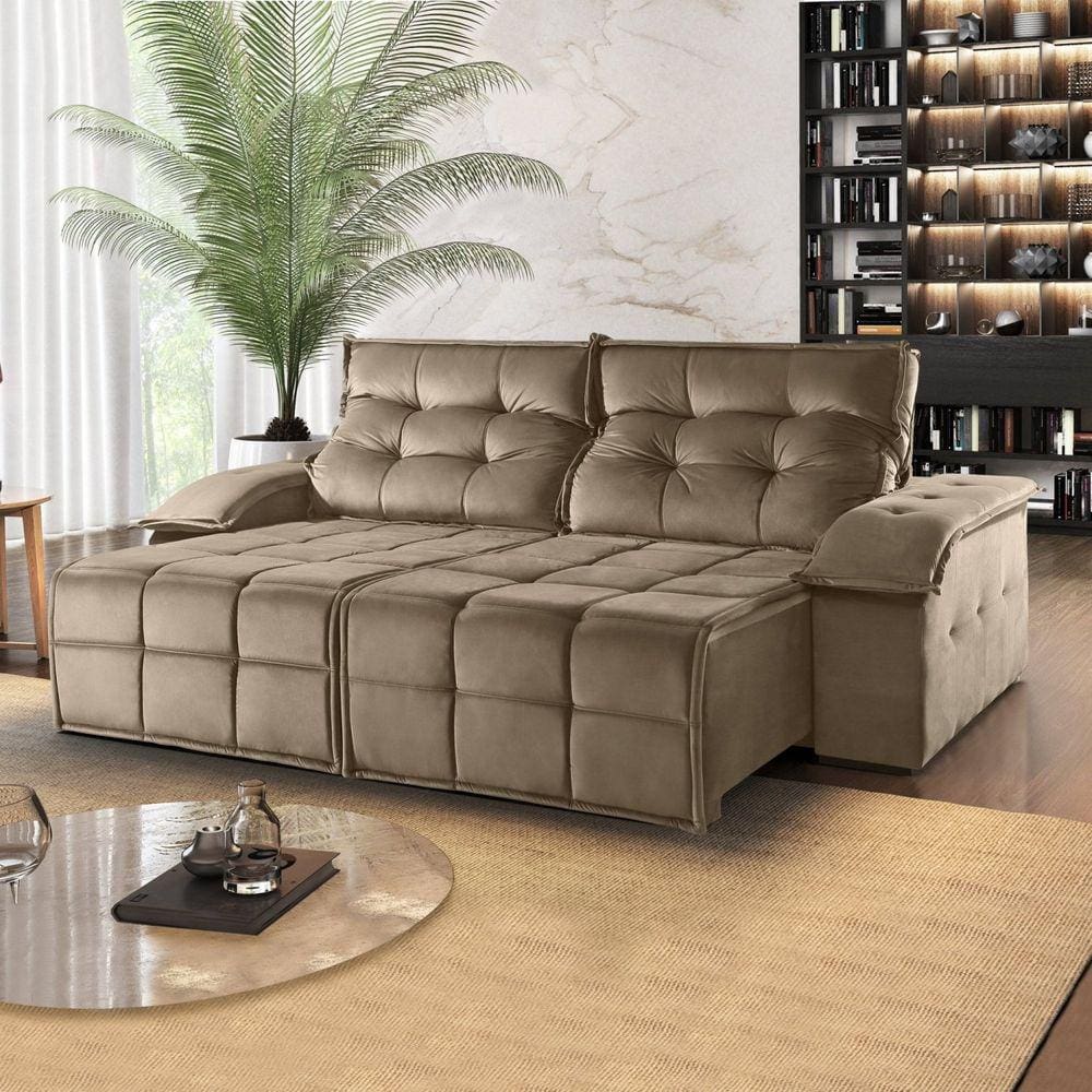 Sofá Retrátil e Reclinável 210cm 2 Lugares M122 Café com Leite