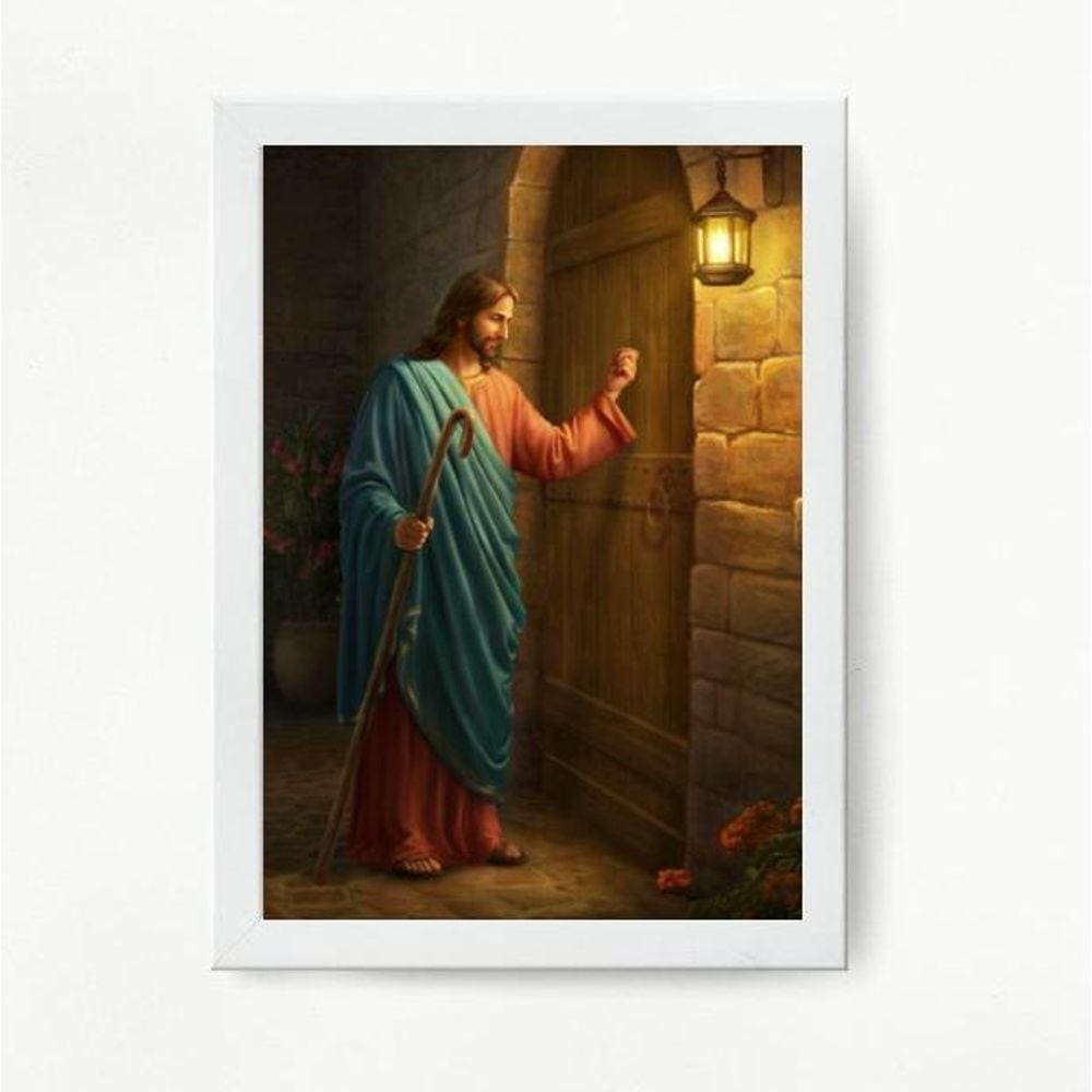 Quadro Decorativo Jesus Batendo A Porta 33X24Cm - Com Vidro