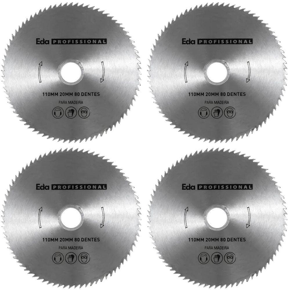 Kit 4 Discos Serra 110mm Madeira 80 Dentes Eda