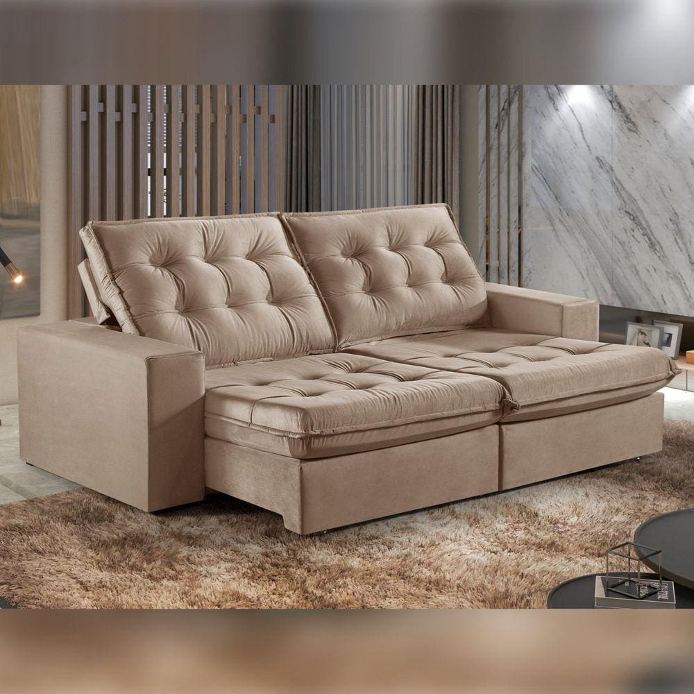Sofá Retrátil e Reclinável 230cm M165 Veludo/Café com Leite