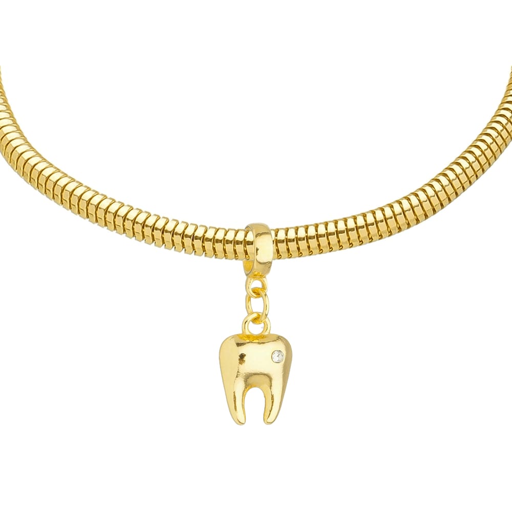 Pulseira Dente Dentista Para Pandora Banhado a Ouro 18k