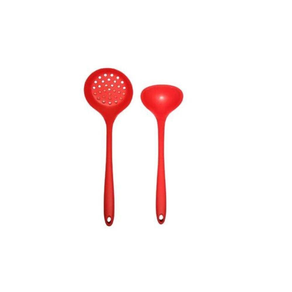 Jogo Concha, Escumadeira e Espátula Silicone Vermelho