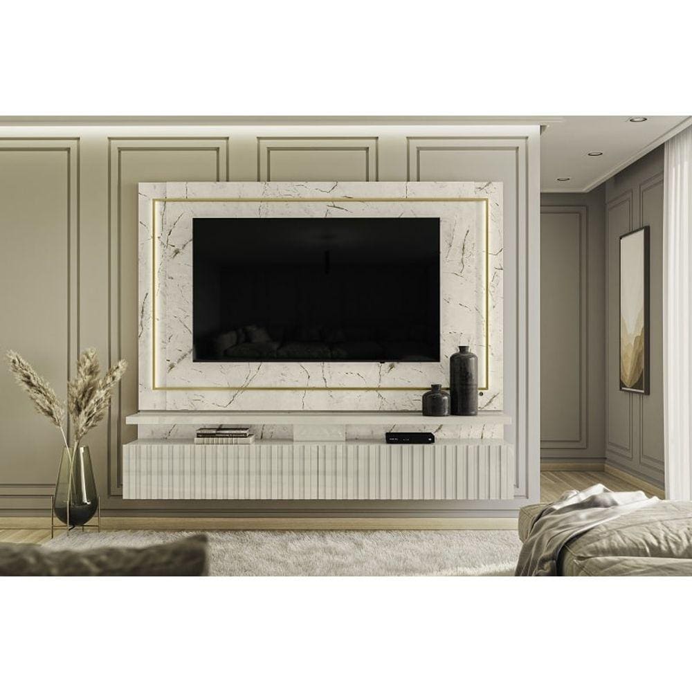 Estante Gaia para TV de até 75 polegadas - CALACATA / OFF WHITE - Madetec