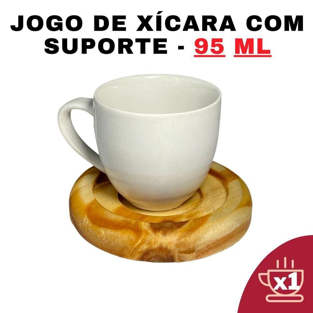 Kit Porta Xícara Redondo Com Xícara em Porcelana Branca 95ml