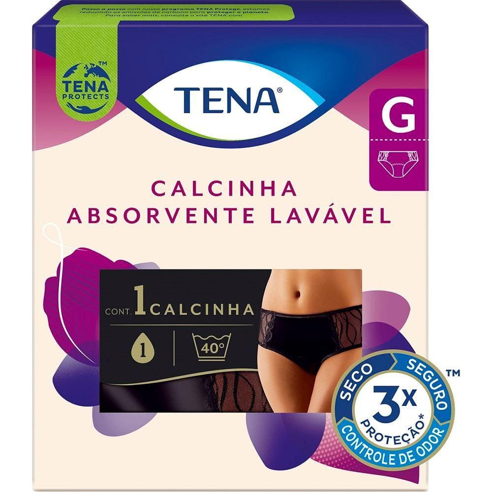 Calcinha Absorvente para Incontinência Urinária Tena Preta Tamanho G