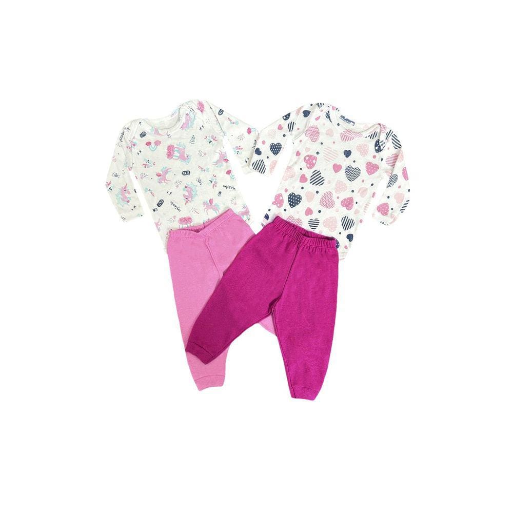 Kit 2 Conjuntos Longos Estampados Bebê Menina Body + Calça Mijão - Latic Kids