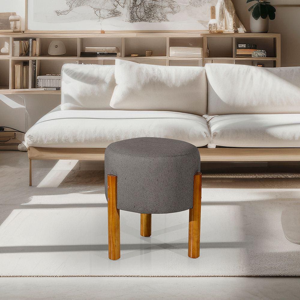 Puff Decoração Sala Pés Madeira Cinza Escuro - Rede Móveis