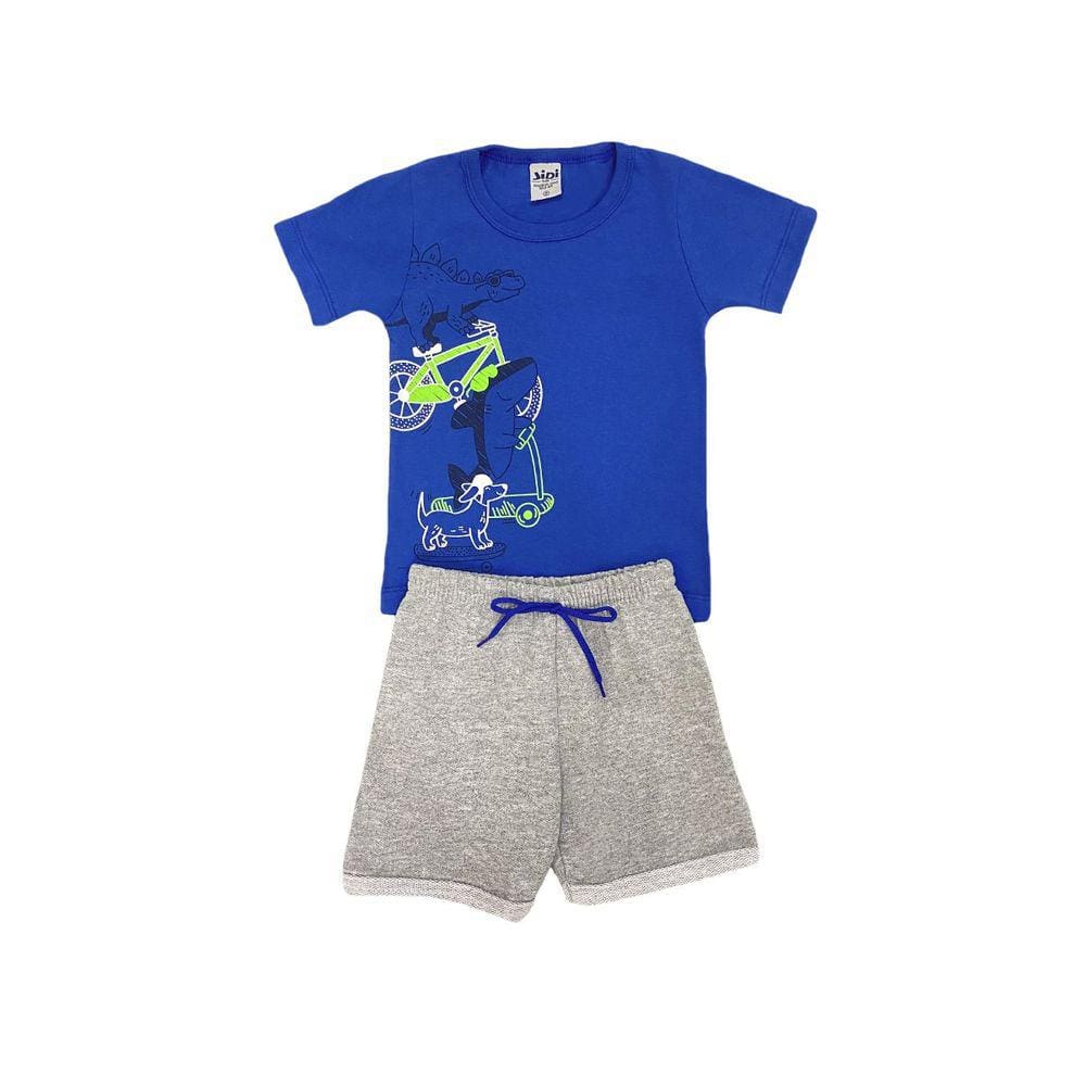 Conjunto Infantil Menino Camiseta Azul e Bermuda Mescla - Jidi Kids