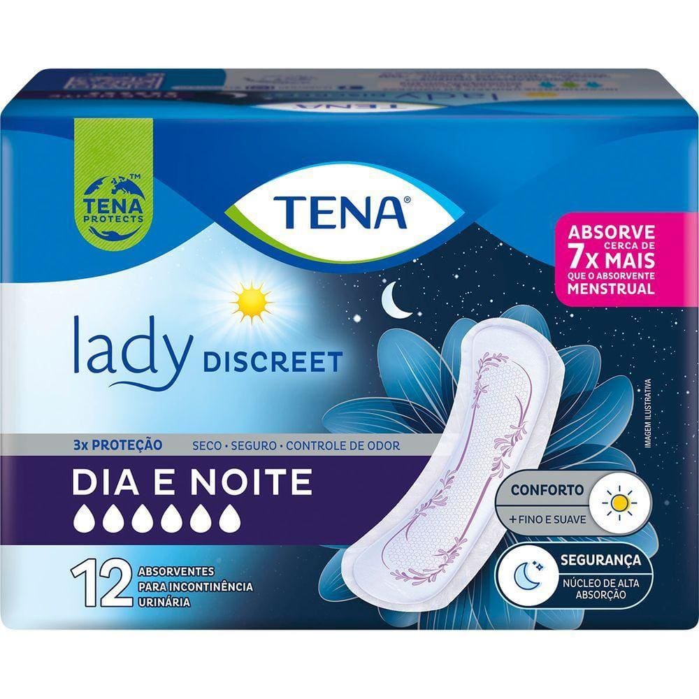 Absorvente para Incontinência Urinária Tena Lady Discreet Dia e Noite 12 Unidades