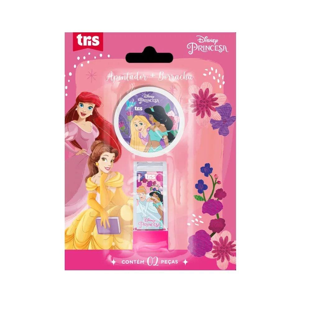 Kit 2 Peças Escolar 1 Apontador + 1 Borracha Princesas Tris