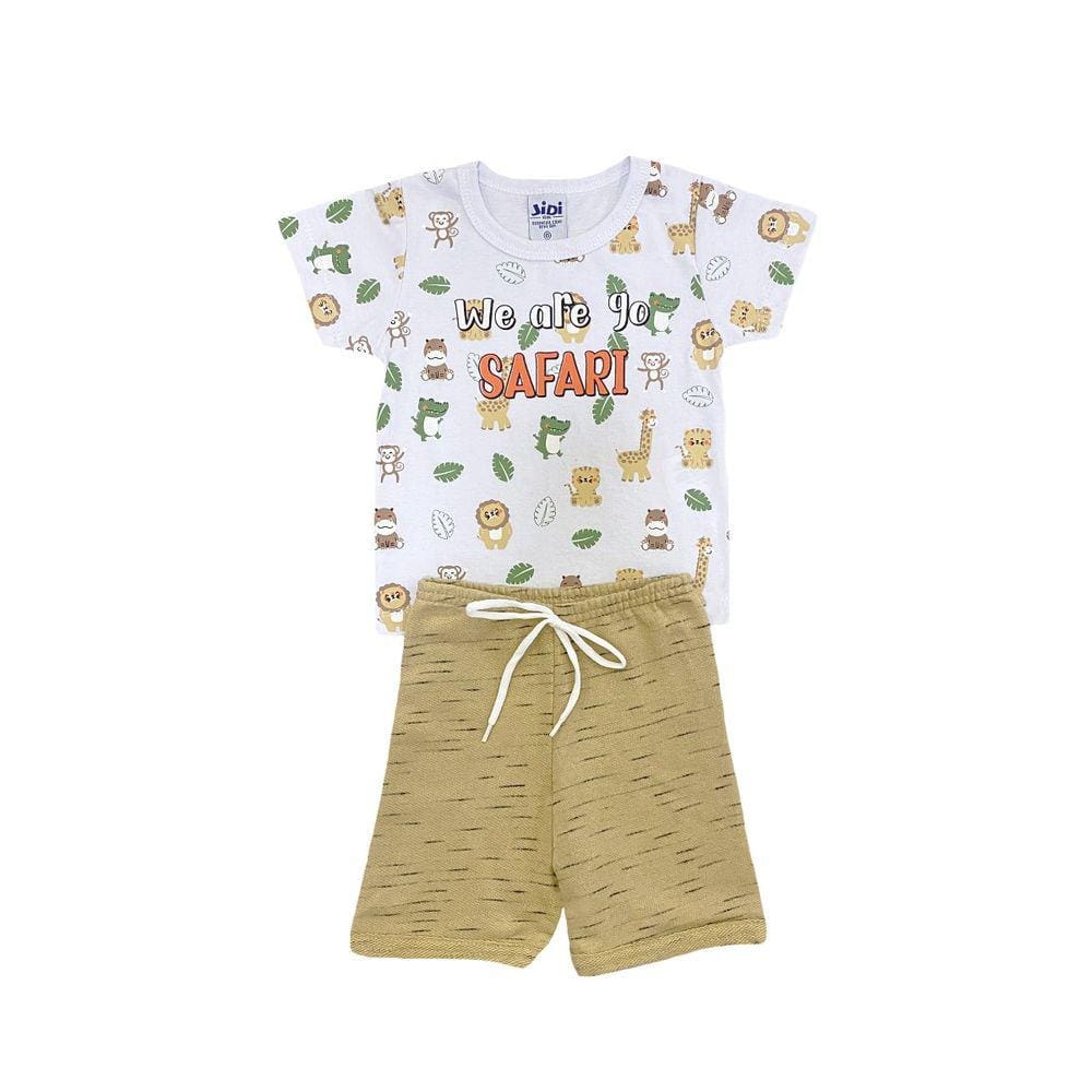 Conjunto Infantil Menino Camiseta Branca Safari e Bermuda Marrom - Jidi Kids