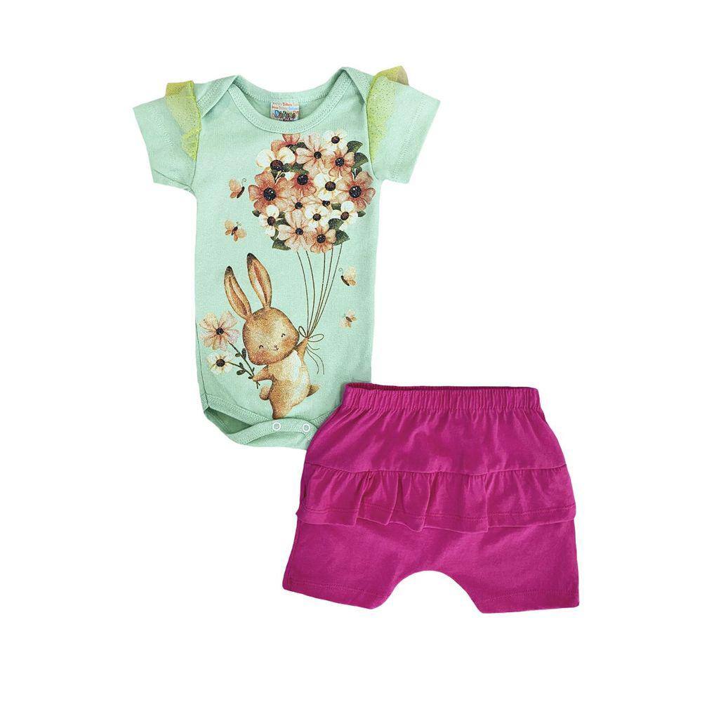 Conjunto Infantil Menina Body Ribana Coelhinho e Short - Didiene