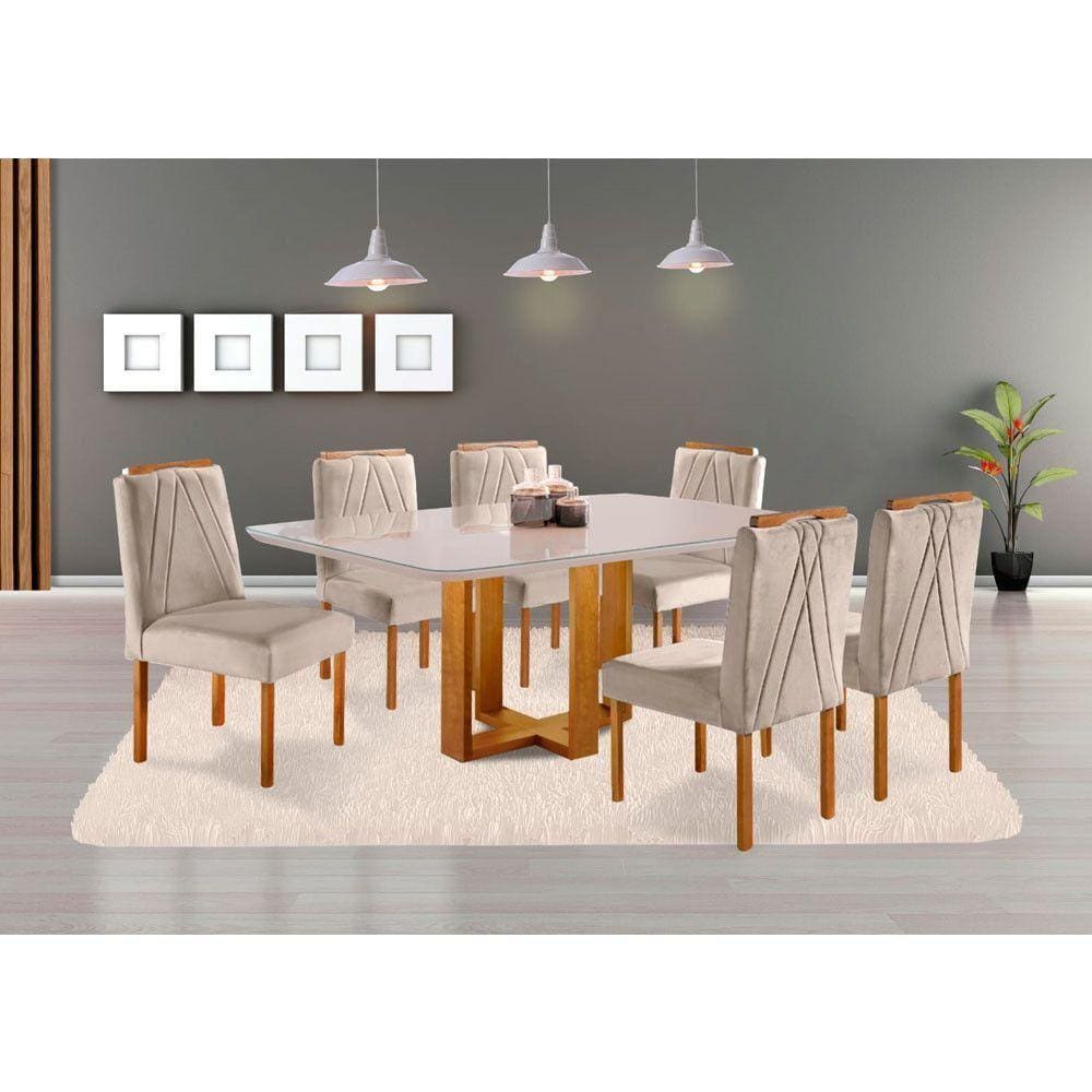 Conjunto Jantar Mesa E 6 Cadeiras Mel/Off White/ Bege Areia