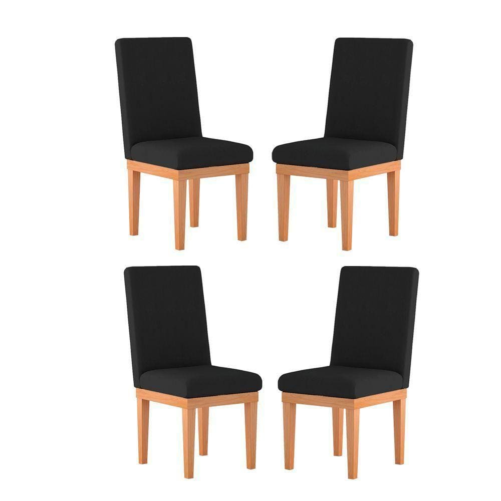 Kit Cadeiras Estofadas Mesa De Jantar Preta