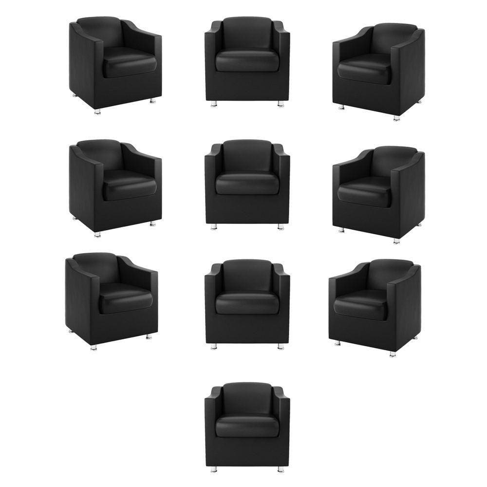 Kit 10 Poltronas Para Recepção Cor Courino Preta