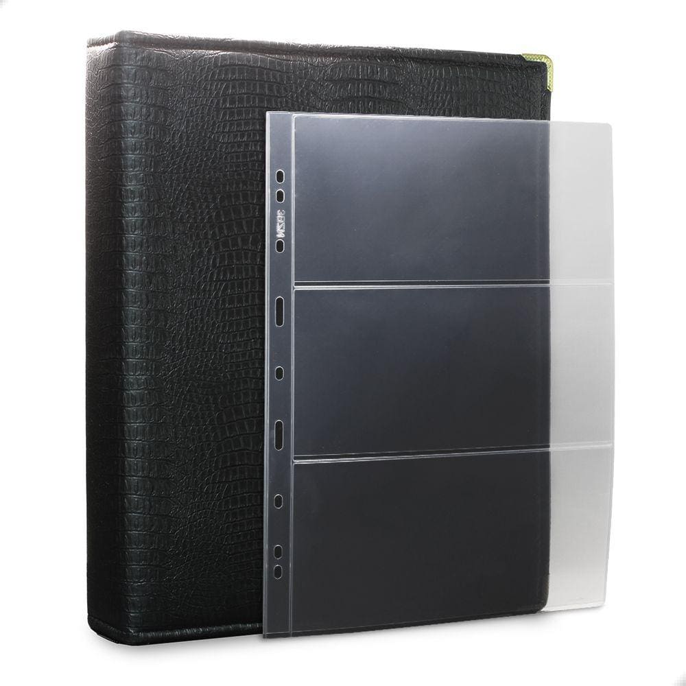 Álbum Fichário 20 Folhas para Cédulas 3 Espaços 32x24 Ziper Cobra Fosco GG