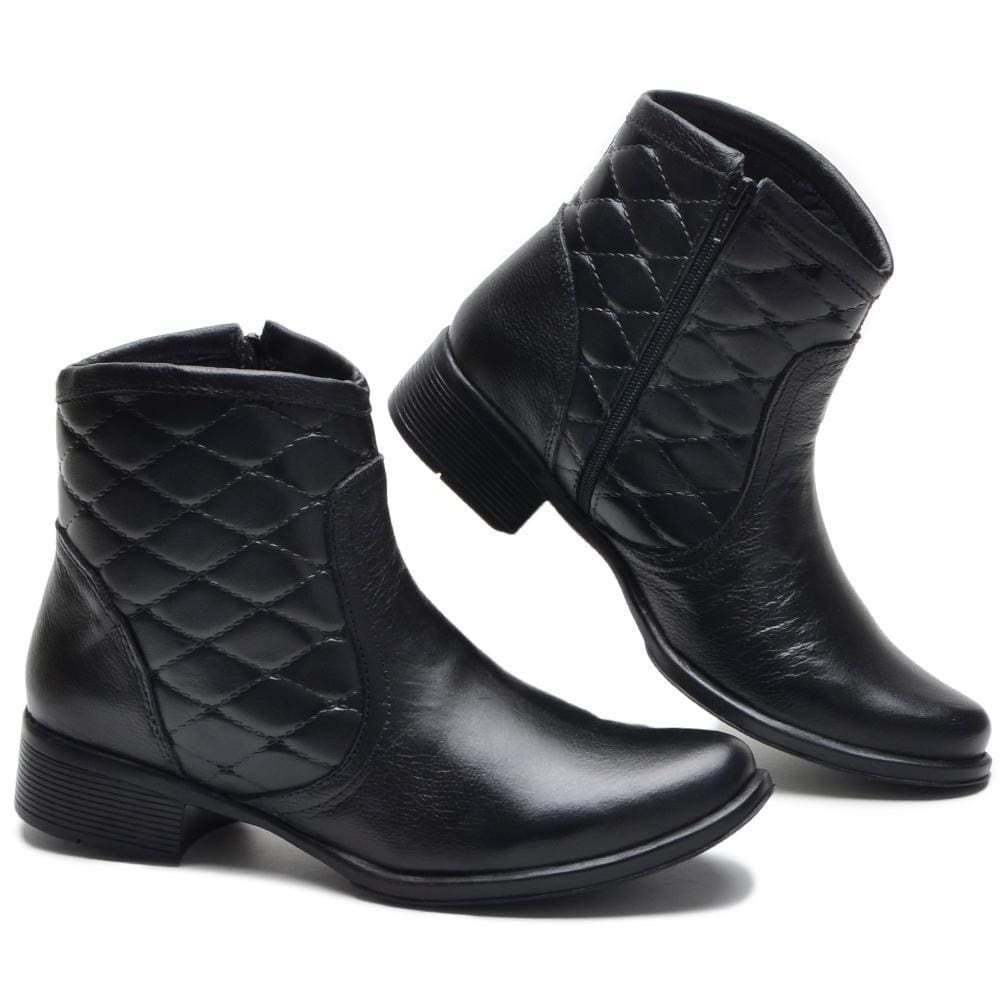 Bota Feminina Casual Couro Cano Curto Matelassê Confortável