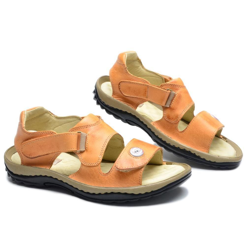 Sandália Masculina Couro Tira Aderente Macia Confortável