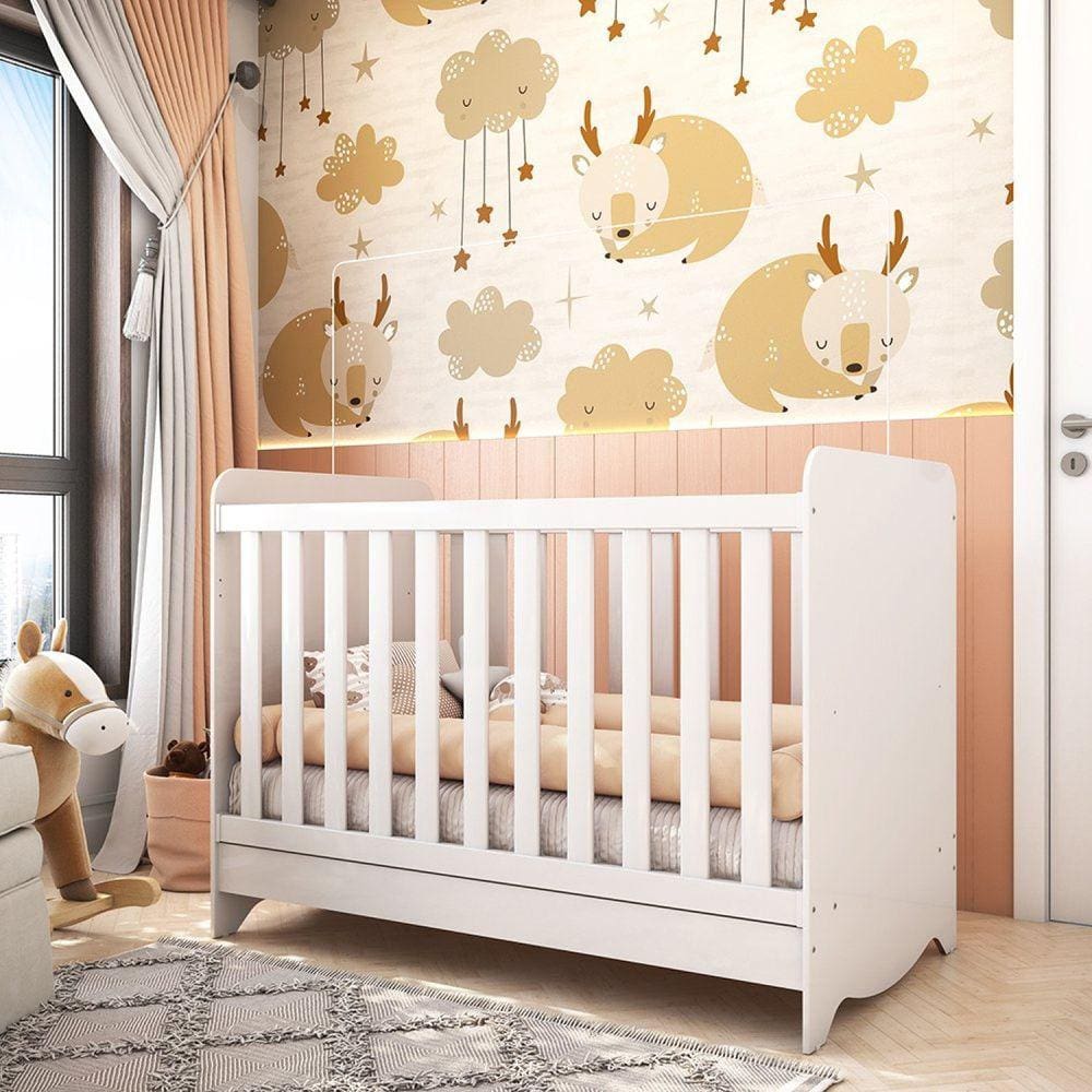 Berço Mini Cama Americano 100% MDF 3 em 1 Ben Móveis Peroba Branco Brilho