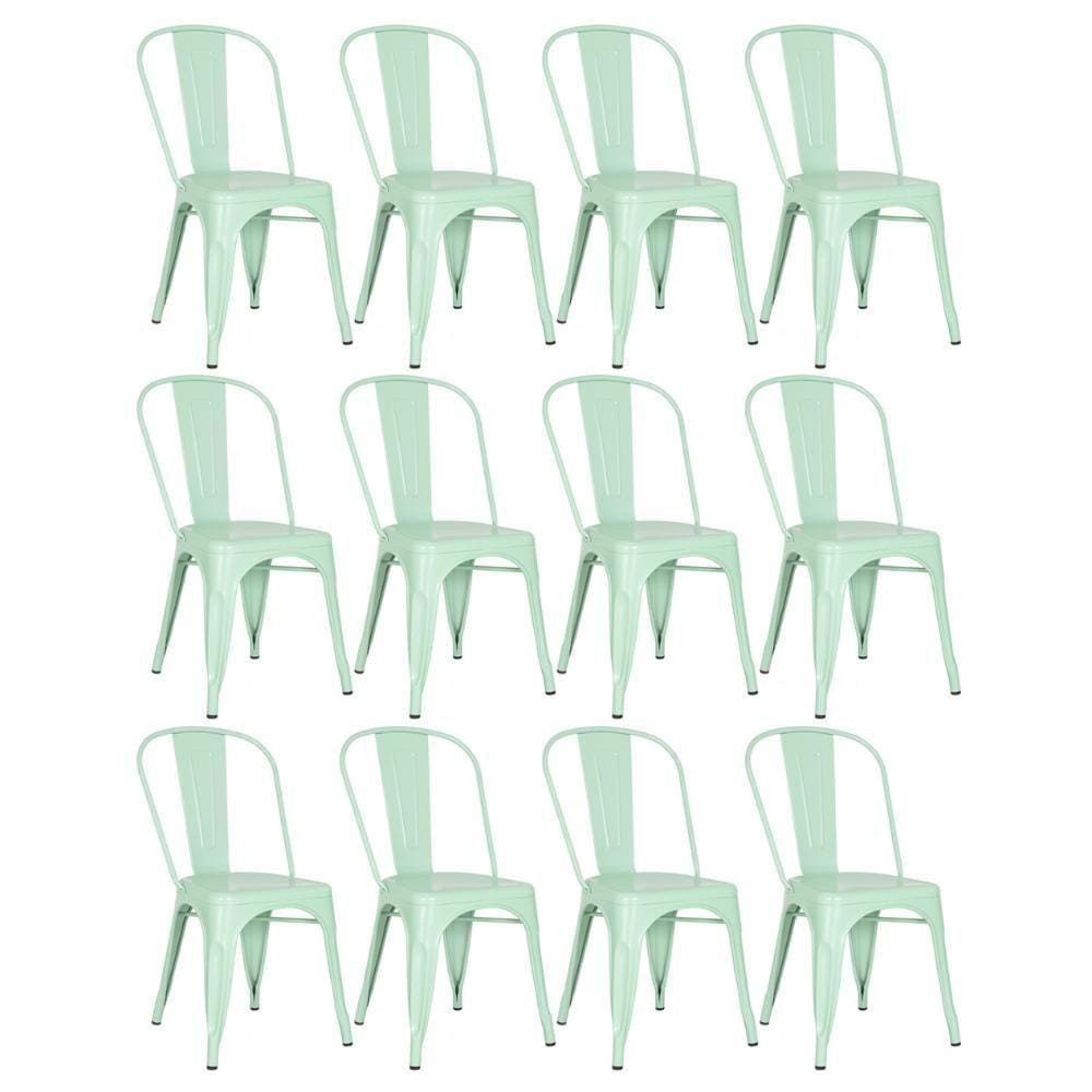 Kit 12 Cadeiras Iron Tolix Design Industrial Verde Claro