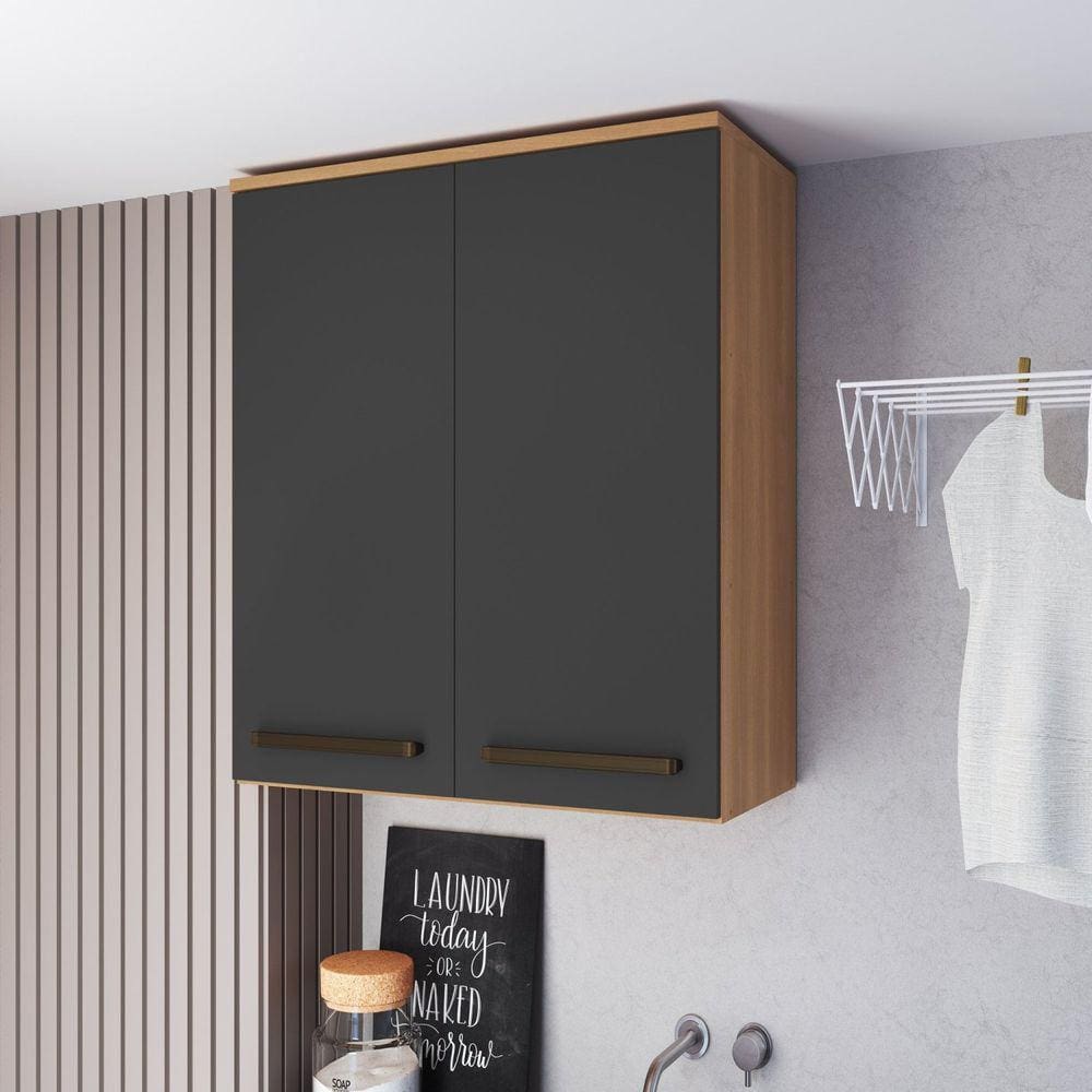 Armário Aéreo 80cm 2 Portas com Prateleiras Internas Isabelle Freijó/Grafite